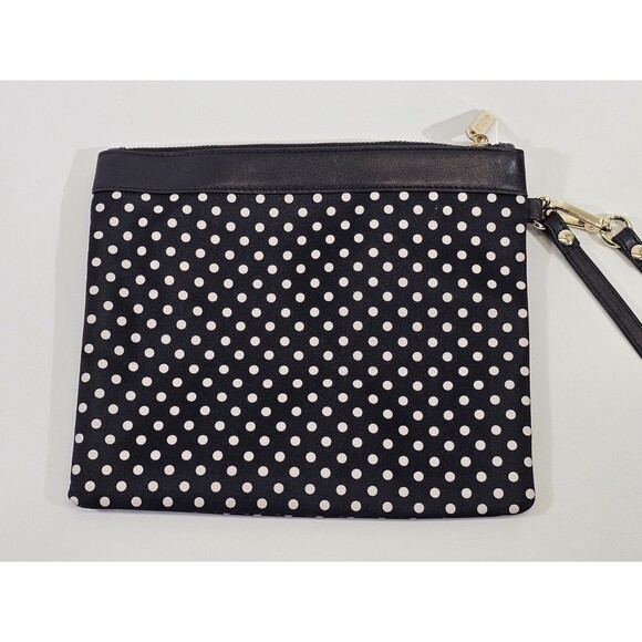 MW St. John Black & White Polka Dot Zip Top Clutch Wristlet Make Up Bag Purse - Picture 3 of 5